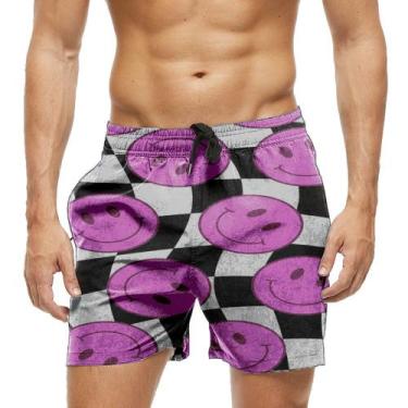 Imagem de Short Praia Shorts Banho Bermuda Verão Xadrez Emoji Rosa 454 - SMOKE, 