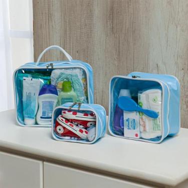 Imagem de Kit Nécessaire Feminina Masculina Bebê Organizador De Mala Azul Bebê -