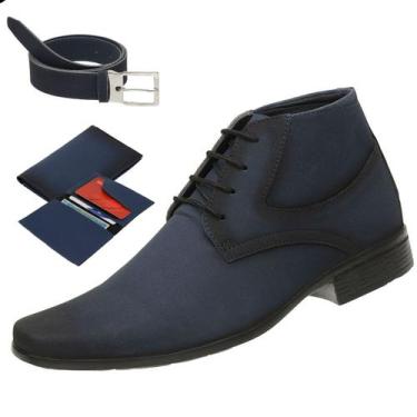 Imagem de Bota Casual Masculina Cano Curto Confortável Salto Baixo De Amarrar + 