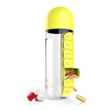 Imagem de Garrafa De Água Plástica Com Porta Comprimido/ Cápsula - oem, Amarelo