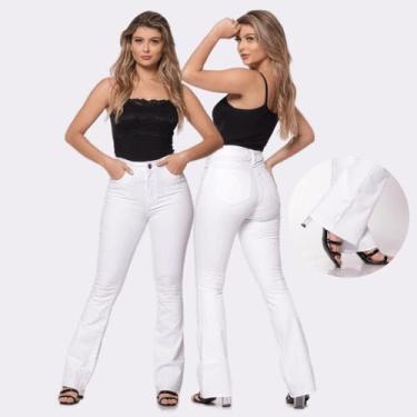 Imagem de Calça Feminina Flare Sarja Branca Cintura Alta Premium - Macaw, 44