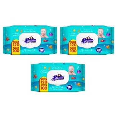 Imagem de Kit 3 Toalha Umedec Estrelinhas Wipes Care 120Un - Hygieline