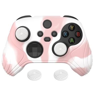 Imagem de eXtremeRate PlayVital Samurai Edition Anti-Slip Controller Grip Silicone Skin for Xbox Core Controller, Ergonomic Protective Case Cover for Xbox Series S/X Controller w/Thumb Grips - Pink & White