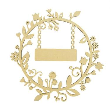 Imagem de Aplique Moldura Guirlanda Com Flores P 18,5cm MDF 4mm Madeira - Atacad
