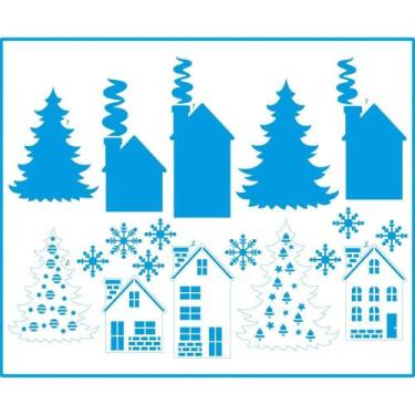 Imagem de Stencil Natal Litoarte 25 X 20 cm - STRN - 010 Casas, Pinheiros, Cidad