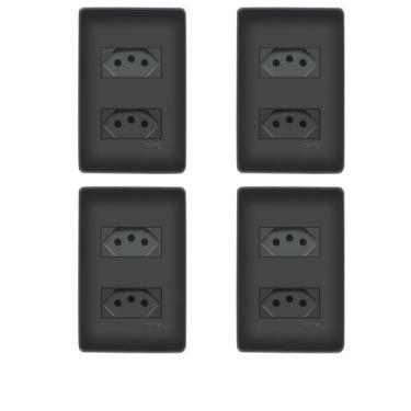 Imagem de 4 Tomadas Duplas Preta 2P+T Distanciadas 10A 250V Com Placa Habitat Bl