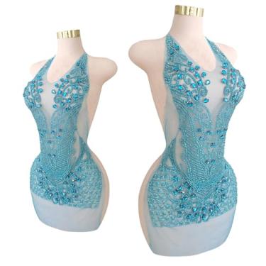 Imagem de Remendos feitos à mão com contas para vestidos de corpete, acessórios de casamento, adequados para vestidos de formatura (L2-SkyBlue)