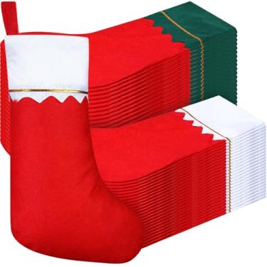Imagem de Zubebe 48 peças de meias de feltro de Natal 38 cm, meias de Natal de 38 cm, meias de decoração de Natal rústicas, meias de Papai Noel para decorações de Natal e quarto (vermelho, borda verde vermelha)