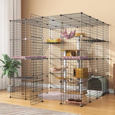 Imagem de Oneluck Gaiola grande para gatos, cercadinho de metal de arame de metal, gaiola de animal pequeno para gatinho, porquinho-da-índia, coelho e chinchila, ideal para gatos de 1 a 3 gatos, 139 cm C x 139