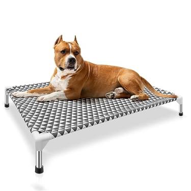 Imagem de Cama elevada para cães ao ar livre - Cama de cachorro elevada atualizada com pés de borracha antiderrapante, tecido de camada dupla, serve para até 45 kg (cinza, G)