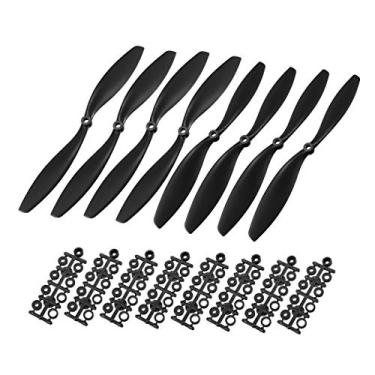 Imagem de uxcell Hélices RC CW CCW 1045 10 x 4,5 polegadas 2 palhetas de asa fixa para brinquedo de avião, nylon preto, 4 pares com anéis adaptadores