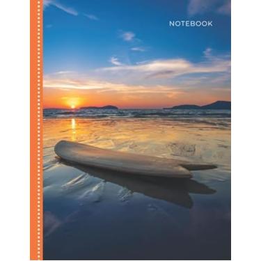 Imagem de Notebook: Surfboard on Beach at Sunset Cover/College Ruled 8.5x11 Letter Size / 120 Blank Lined Pages for School/Work/Journaling/Writing/Note Taking