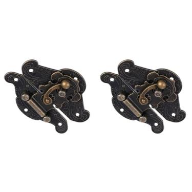 Imagem de Trava de Fivela Vintage de 2 Pacotes, Trava de Caixa Decorativa Ferrolho de Armário Ferrolho de Gravação Antiga Almofada de Bloqueio Decorativo Placa de Bloqueio de Peito Com