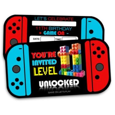 Imagem de XIAOPNN Convite de festa de aniversário de 11 anos de videogame para meninos, suprimentos de festa de aniversário de 11 anos, 30 cartões com 30 envelopes