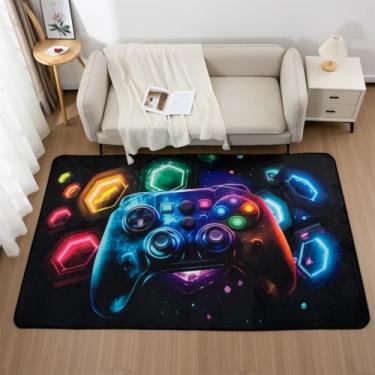 Imagem de NTBED Tapete para console de jogos Galaxy para quarto, sofá, sala de jogos, jogos, tapete de cabeceira geométrico, tapete decorativo para jogadores (10 x 1,8 m, preto)