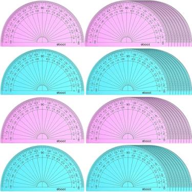 Imagem de EBOOT 50 unidades transferidores de matemática transferidor de plástico 180 graus, 10 cm (rosa, azul)