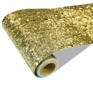 Imagem de CRE8TIVE Papel de Parede Dourado com Glitter Grosso, Borda de Parede para Quarto, 20 x 203 cm, Lantejoulas Brilhantes, Papel de Contato, Autoadesivo, Têxtil Removível