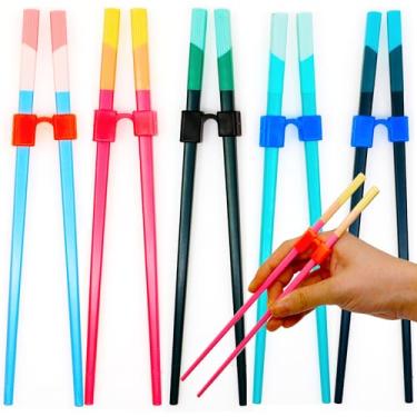 Imagem de Fejapa 5 pares de pauzinhos reutilizáveis, ajudantes de treinamento, pauzinhos para adultos, idosos, pauzinhos para iniciantes, destros, canhotos, aprendizado chinês, pauzinho para máquina d