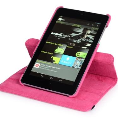 Imagem de Kroo Capa de couro com rotação para Google Nexus de 7 polegadas com protetor de tela antirreflexo e suporte de sucção para várias superfícies, magenta