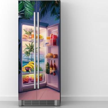 Imagem de WOOHOOROO Descole e cole geladeira 3D realista abrir geladeira céu noturno novidade adesivo mural impresso porta de parede decoração removível 82,67 cm L x 190 cm C, conjunto de 2 folhas