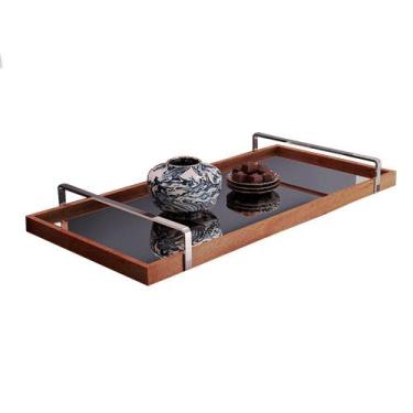 Imagem de Bandeja Decorativa Espelhada Alça Cromada Larflex, Castanho