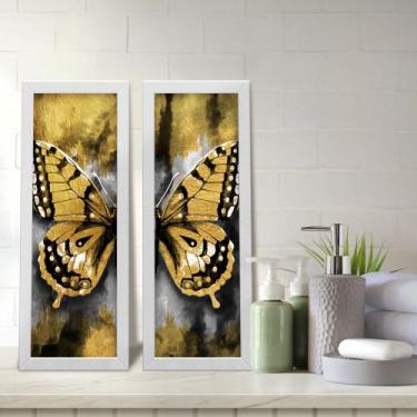 Imagem de Kit 2 Quadros Decorativos Lavabo Borboleta Dourado Preto - Deliquadros