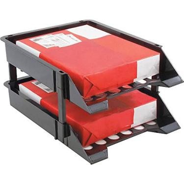 Imagem de Bandeja de bancada Defenlecto Super Tray, resistente a quebras, preta, conjunto de 2 bandejas com (4) argolas de plástico de 7,6 cm e 10,16 cm, 28 cm L x 6,35 cm A x 36,8 cm P (63304)