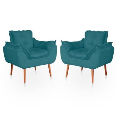 Imagem de Kit 02 Poltronas Opala para Sala Confortável Resistente Azul Turquesa 
