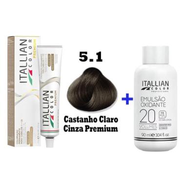 Imagem de Kit Coloração Itallian Premium 60g Castanho Claro Cinza 5.1 + Emulsão 