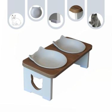 Imagem de Comedouro Elevado Duplo Gato Pet MDF - Tigela Felino