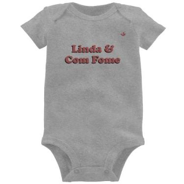 Imagem de Body Bebê Linda e Com Fome - Foca na Moda, Cinza, M