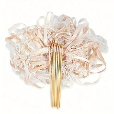 Imagem de 50 sinos de lembrancinha de casamento, varinhas de desejos de fadas de renda, para festas, aniversários e celebrações de festivais (champanhe + renda)