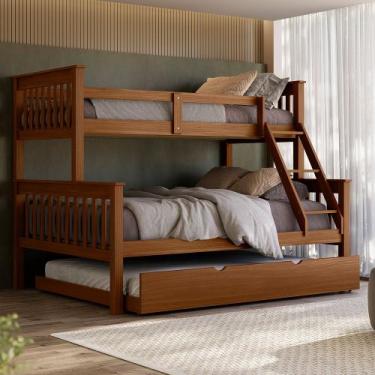 Imagem de Triliche Com Cama De Casal Solteiro Em Madeira Woodstore e Aux Casal, 