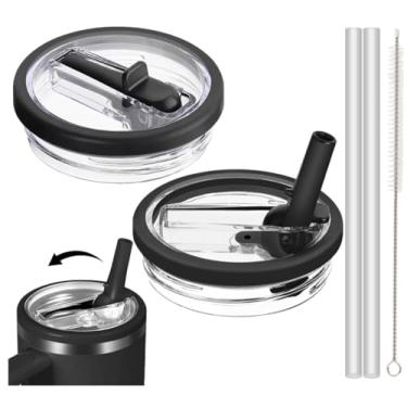 Imagem de 2 peças de tampa flip à prova de vazamento de canudo de 1,134 g para Stanley H2.0 Quencher, substituição de tampa Stanley 1,134 g para Stanley Cup Accessories ProTour, 2 canudos reutilizáveis e 1
