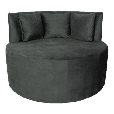 Imagem de Sofá Puff Chaise Estofada Redondo Barcelona Almofadas Suede Grafite Eli Móveis E Decoração