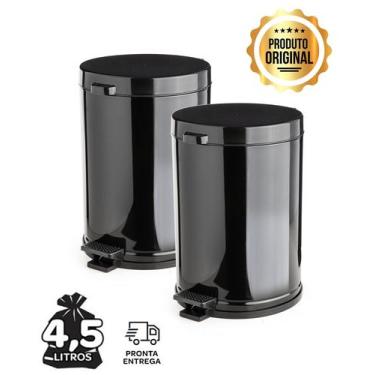 Imagem de Kit Lixeiras Pedal Preto 4.5L Metal Cozinha Cesto Interno Anti Odor - 