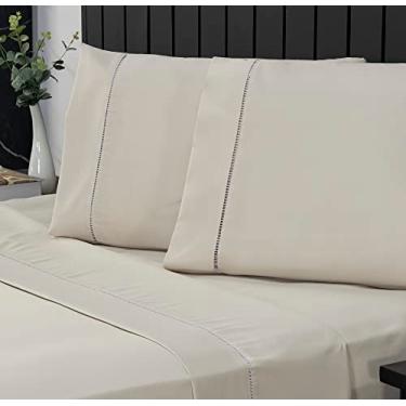 Imagem de Jogo de Cama Casal Percal 400 Fios Ponto Palito 04 Peças, Antiácaro, Anti-pilling com Toque Macio - Bege