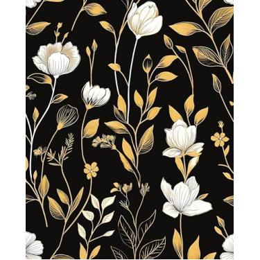 Imagem de Papel de parede preto dourado descasque e cole papel de parede floral branco escuro 44 cm x 998 cm à prova d'água autoadesivo vintage botânico para quarto, sala de estar, bancada, armários de mesa