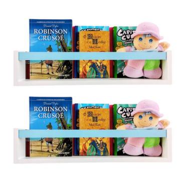 Imagem de Kit 2 Prateleiras de Livros Criança Nicho de Parede Livreiro Colorido 