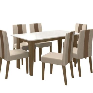 Imagem de Mesa de Jantar Liz 6 Lugares com Cadeira Linea Poliman Móveis, Carvalh