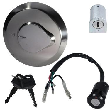 Imagem de Kit conjunto travas chave ignição CG125 Titan 1995 a 1999 contato tampa do tanque trava guidão 3 peças