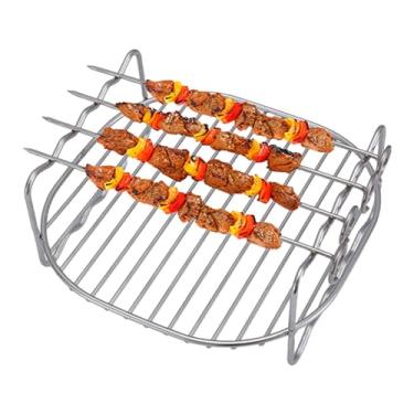 Imagem de Rack de fritadeira a ar de aço inoxidável, rack de camada dupla para fritadeira a ar de 6/7/20.3 cm com espeto, suporte multiuso para cozinhar a vapor, assar grelhar, fritar, acessórios de fritadeira