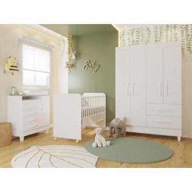 Imagem de Quarto de Bebê Completo com Guarda-Roupa 3 Portas, Cômoda e Berço com 