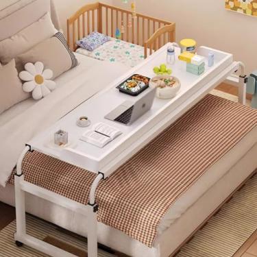Imagem de Mesa de mesa ajustável para sobrecama, mesa médica portátil com rodas de rodízios, mesa sobrecama, computador móvel com defletor de mesa