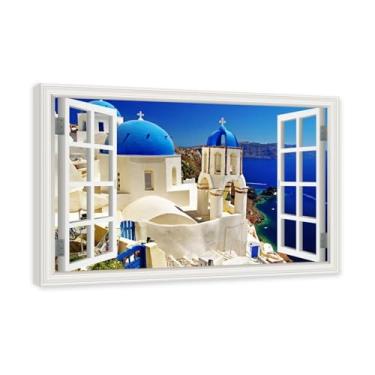 Imagem de Janela de arte de parede impressa em tela. Vista de janela falsa. Impressão de imagem natural em tela. Arte de parede para sala de estar. (Bela paisagem urbana 13). Moldura interna 70 x 105 cm - 27,6