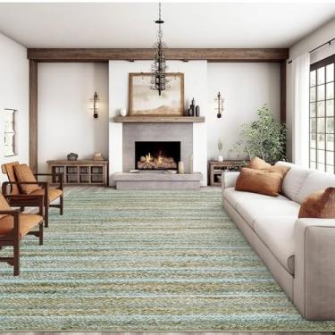 Imagem de GlowSol Tapete extra grande, 25,5 x 30,5 cm, tapete de sala de estar, moderno, sólido, lavável, netural, trançado, rústico, antiderrapante, pilha baixa, dobrável para decoração de casa de fazenda,