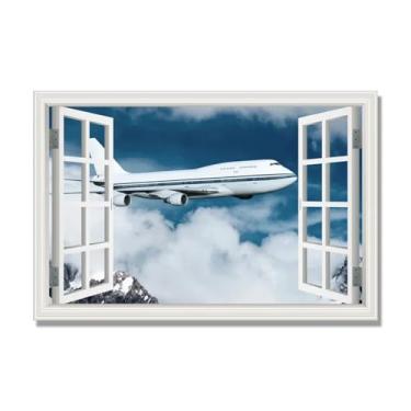 Imagem de Arte de parede em tela de janela aberta, impressão natural em tela, "Avião no céu 17.8 cm, decoração de parede de paisagem de janela, decoração de casa moderna. 70 x 105 cm - 27,6 x 41,4 pol sem