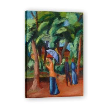 Imagem de Impressões em tela famosas. "A Stroll in the Park" de August Macke, reproduções de arte clássicas, decoração de parede moderna para sala de estar escritório moldura interna 60 x 90 cm-23,6 x 35 pol