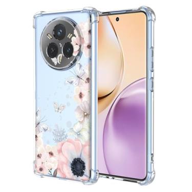 Imagem de RRXSYXL Capa para Oppo Realme 14 Pro 5G com estampa floral transparente, capa macia à prova de choque para Oppo Realme 14 Pro 5G, borboletas de flores rosa