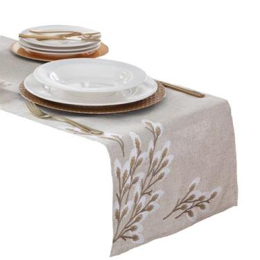 Imagem de Caminho de Mesa Bordado Linho Nevada Floral 40x220cm Jolitex
